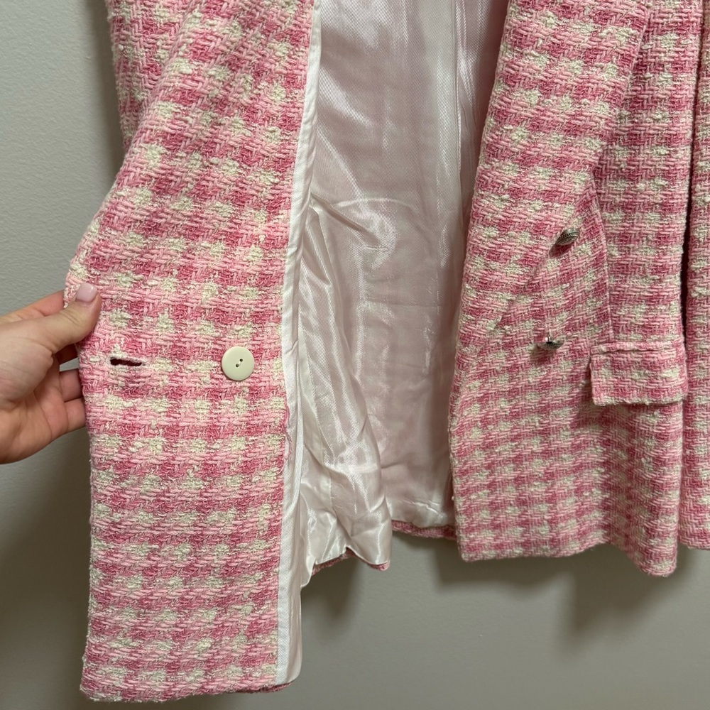 ZARA Pink Tweed Blazer Double Breasted Bouclé Jacket tailored Preppy Workwear - Picture 8 of 14